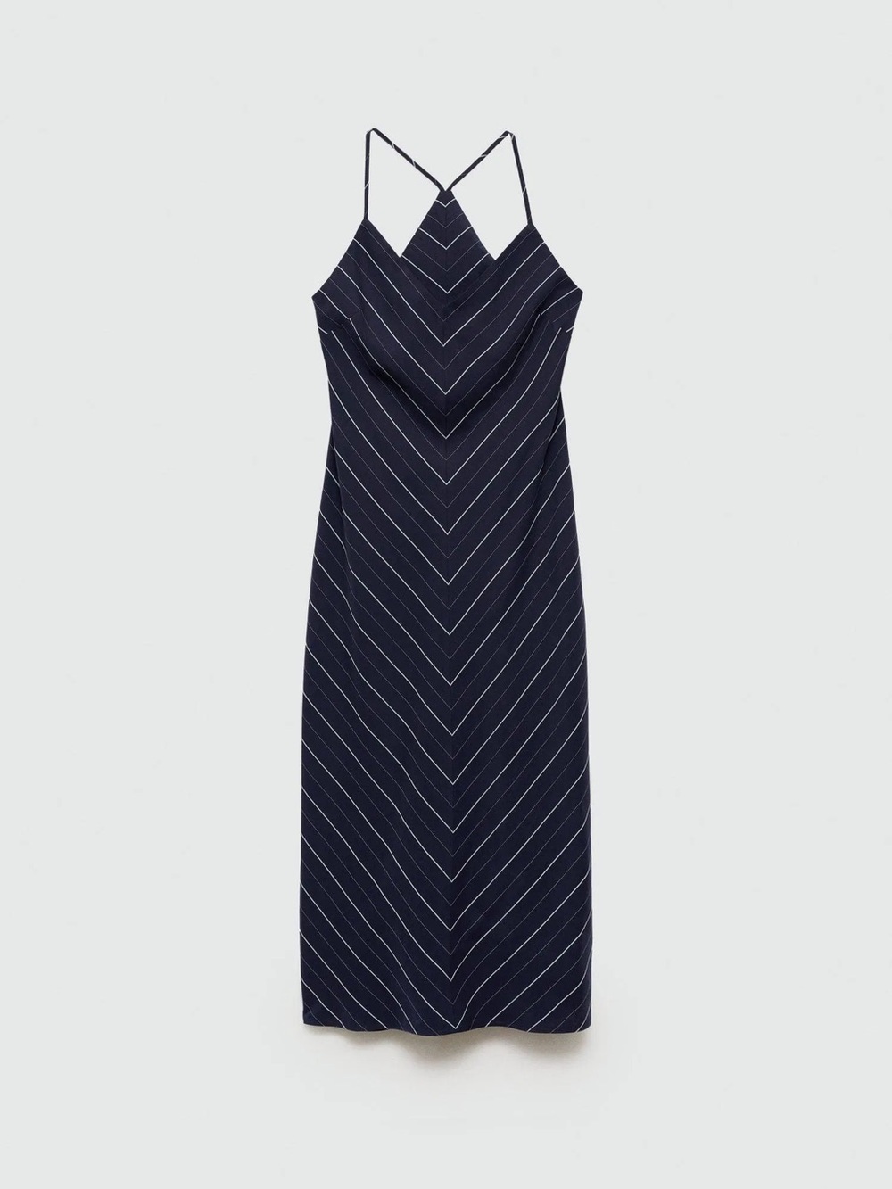 MNG Mango Navy Chevron Midi Slip Dress with Spaghetti Straps